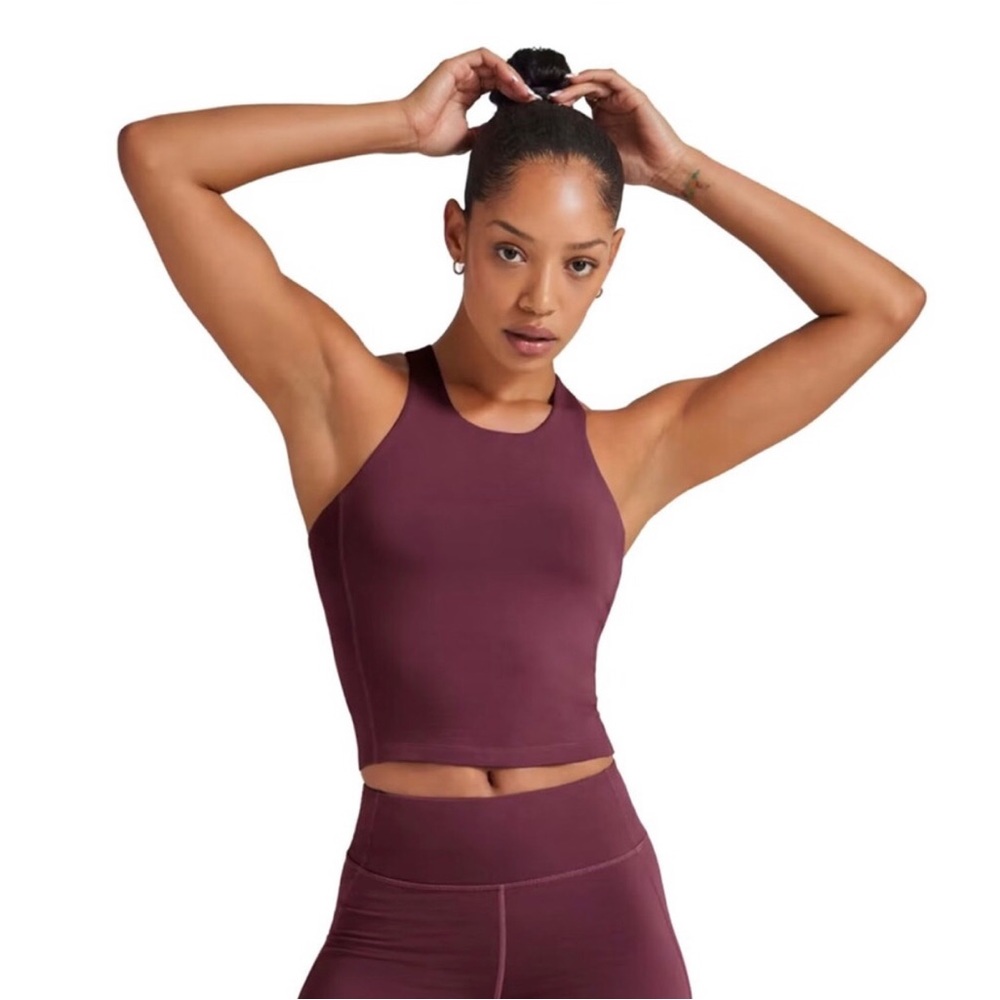NWOT Allbirds Women's Natural Run Form Tank Maroon Wine Red Long Crop Active - Picture 2 of 8